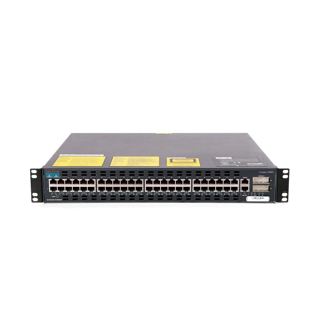 Cisco Catalyst 2948G, 48 10/100 ports and 2 fixed gigabit interface converter (GBIC)-based 1000BASE-X uplink ports