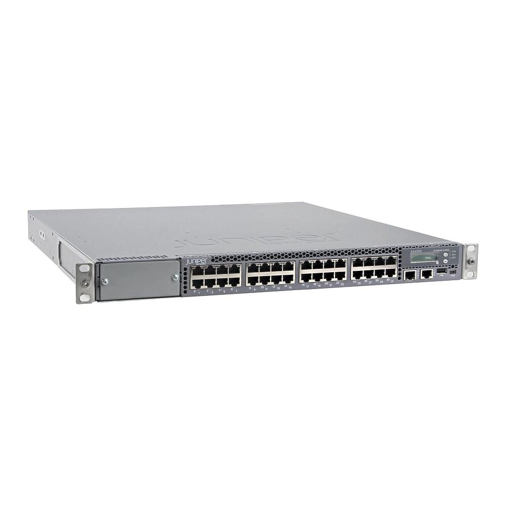 Juniper EX4550, 32-port 100/1G/10GBASE-T converged switch, 650 W AC PS, built-in port side to PSU side airflow