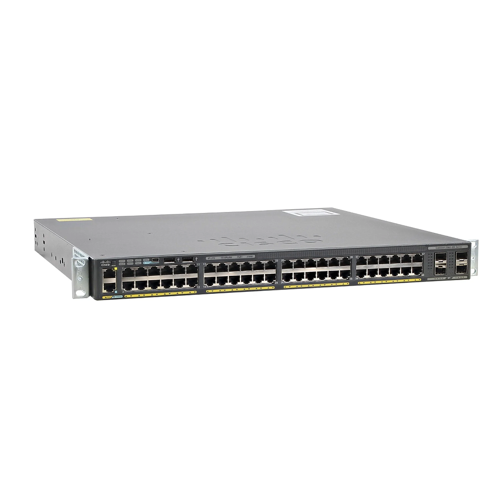 Cisco Catalyst 2960XR 48 10/100/1000 PoE+ ports (PoE budget of 370 W) and 4 SFP module slots, with one 640W AC power supply, IP Lite
