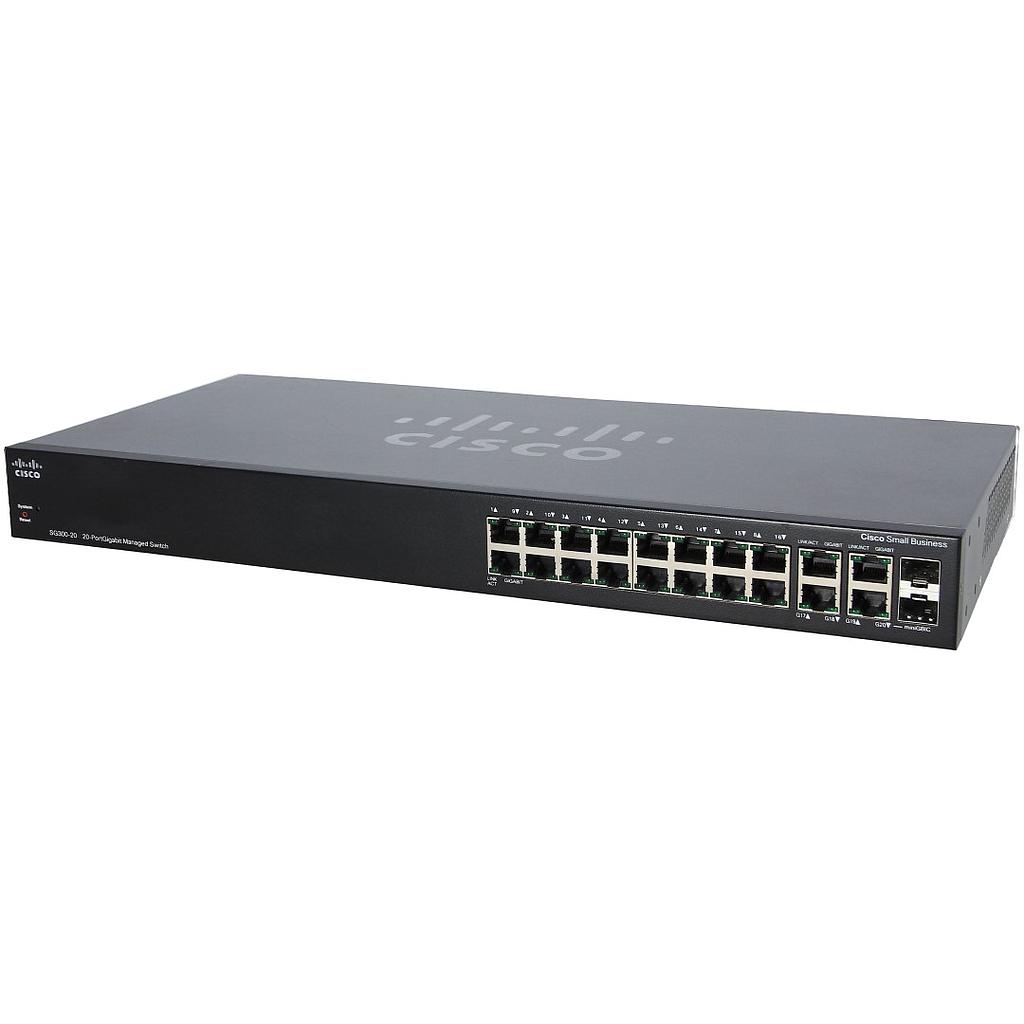 Cisco Small Business 300 Series SG300-20 Managed Switch, 18-Port 10/100/1000 &amp; 2 combo mini-GBIC ports