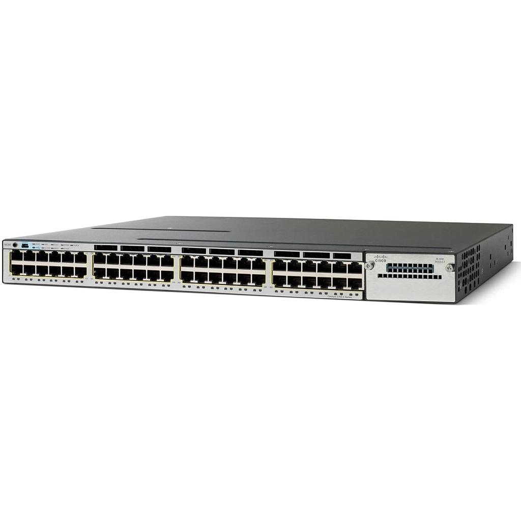 Cisco Catalyst 3750X Stackable 48 10/100/1000 Ethernet ports, with one 350W AC power supply 1 RU, IP Services feature set