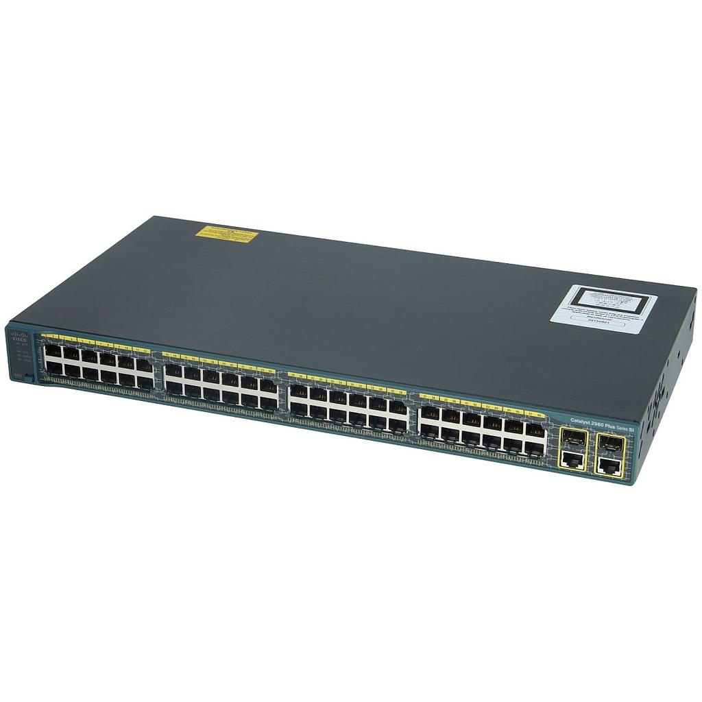 Cisco Catalyst 2960-Plus 48 10/100 Mbps Ethernet Interfaces, 2 SFP or 2 1000BASE-T RJ45 uplink interfaces, LAN Lite Image