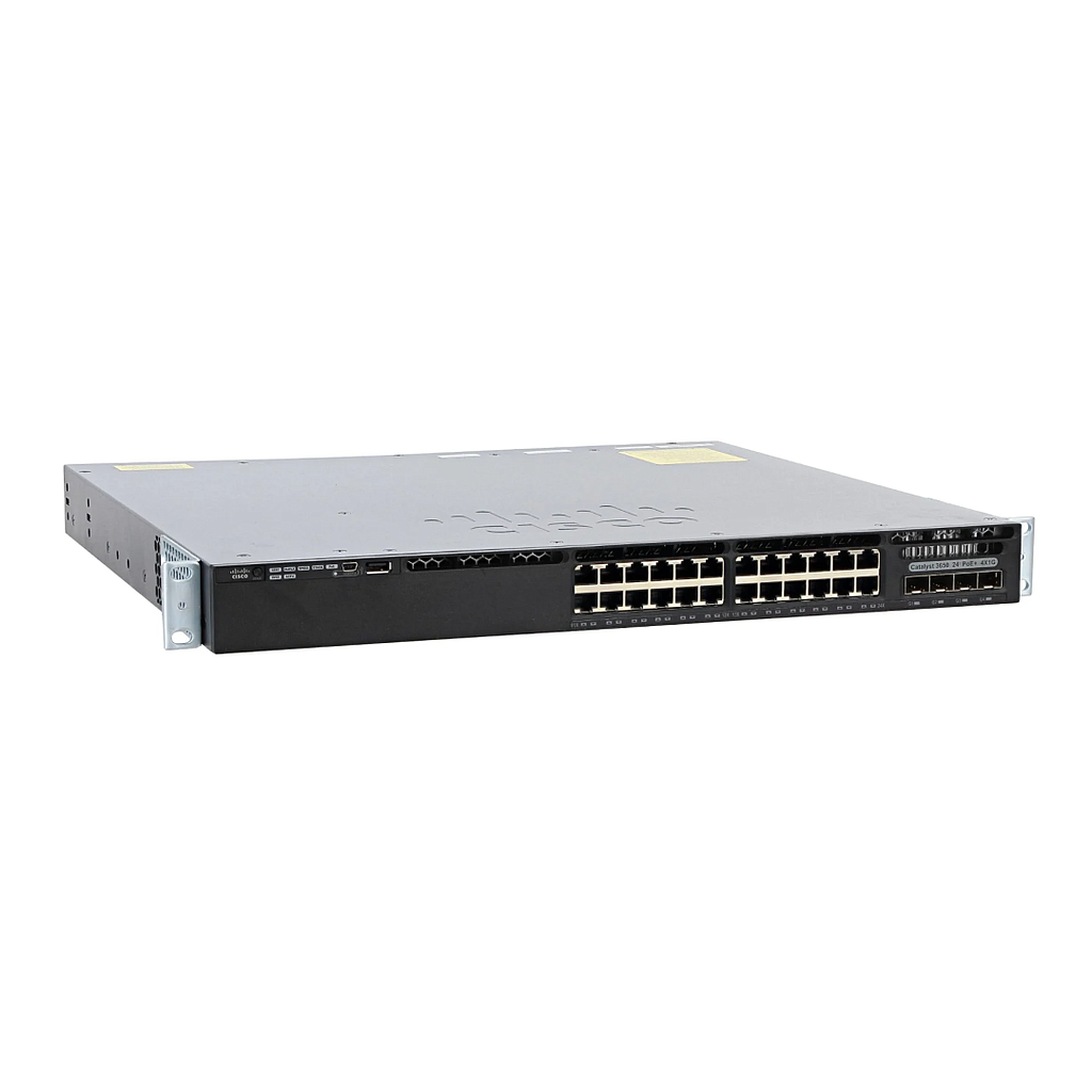Cisco Catalyst 3650 Standalone with Optional Stacking 24 10/100/1000 Ethernet PoE+ and 4x1G Uplink ports, with one 640WAC power supply, 1 RU, LAN Base feature set