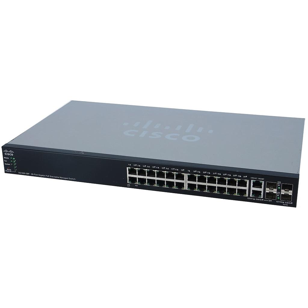Cisco Small Business 500 Series SG500-28P Stackable Managed Switch, 24-Port 10/100/1000 PoE+ with 180W power budget &amp; 4 Gigabit Ethernet (2 combo RJ45/SFP &amp; 2 SFP) ports